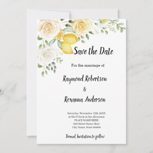 Faire-part de Lemons & Roses Save the Date (Devant)
