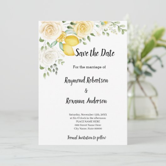 Faire-part de Lemons & Roses Save the Date (Debout devant)