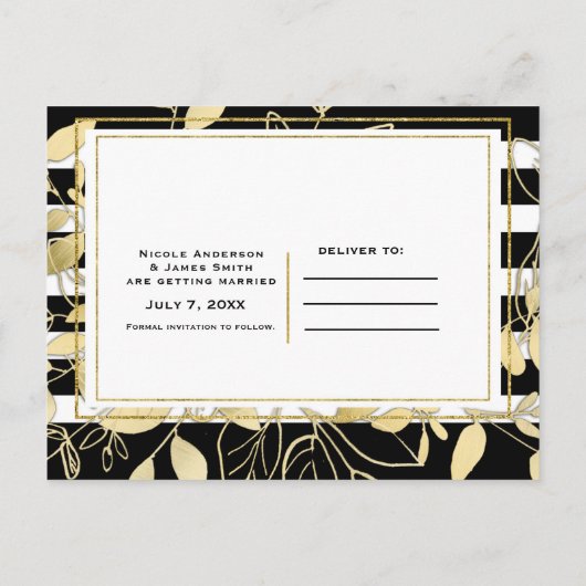 Faire-part de luxe botanique or noir moderne (Dos)
