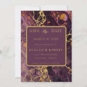 Faire-part de luxe en marbre violet prune (Devant)