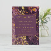 Faire-part de luxe en marbre violet prune (Debout devant)