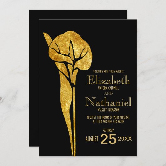 Faire-part de mariage 1920 d'or d'art déco de (Devant / Derrière)