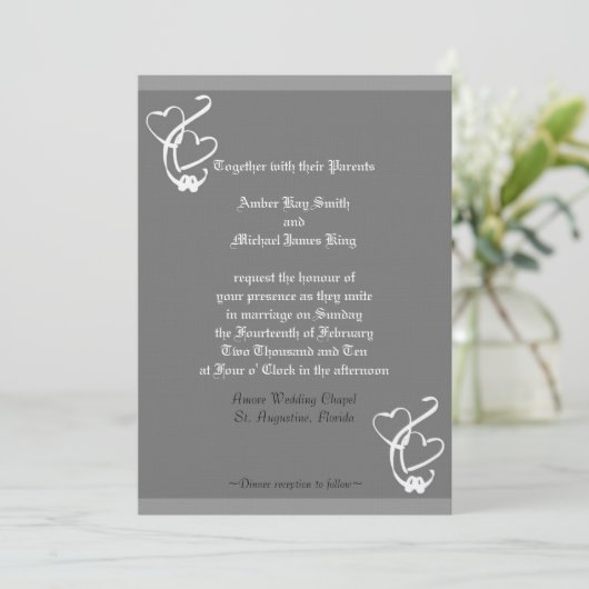 Faire-part de mariage 2 coeurs 2 anneaux deux impr (Debout devant)