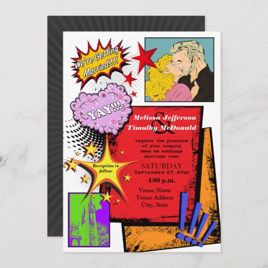 Faire-part de mariage 2 d'art de bruit (Devant / Derrière)