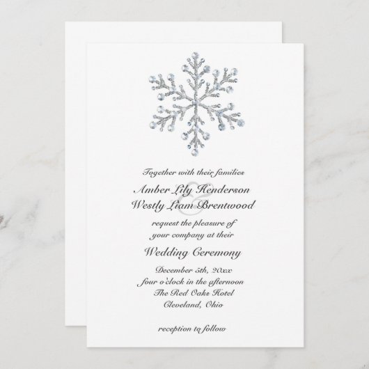 Faire-part de mariage 2 de flocon de neige d'hiver (Devant / Derrière)