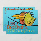 Faire-part de mariage, 2 oiseaux sur un fil, Drôle (Devant / Derrière)