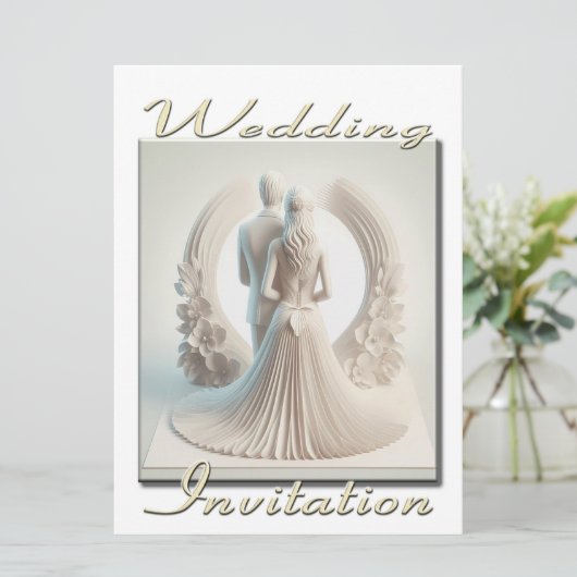 Faire-part de mariage 3D Couple en cercle de fleur (Debout devant)