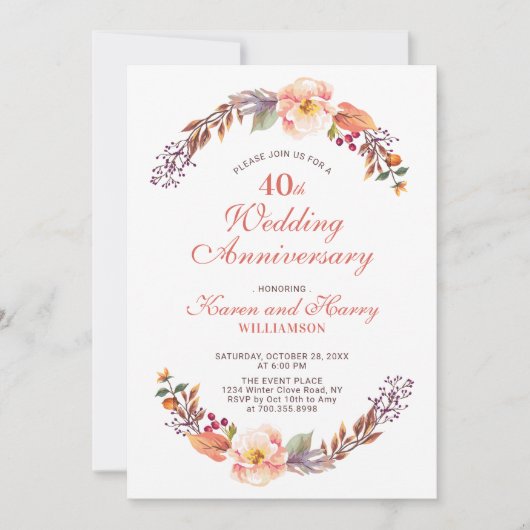 Faire-part de mariage 40 ans de mariage floral d'a (Devant)