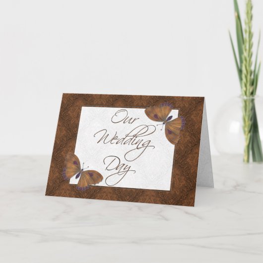 Faire-part de mariage 5X7 Papillon Brocade brun (Devant)