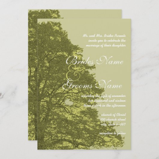 Faire-part de mariage à arbre vert (Devant / Derrière)