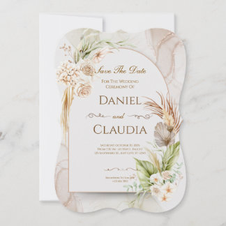 Faire-part de mariage à arch floral séché avec de 