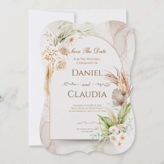 Faire-part de mariage à arch floral séché avec de (Devant)