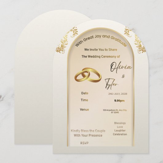 Faire-part de mariage à arche dorée Luxe – Mode él (Devant / Derrière)