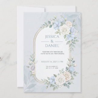 Faire-part de mariage à arche en or rose bleu pâle