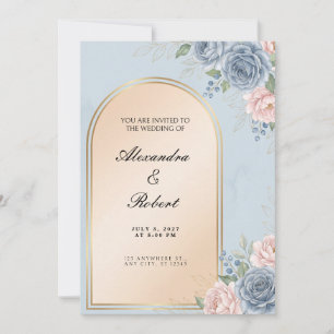Faire-part de mariage à arche en rose gold et bleu
