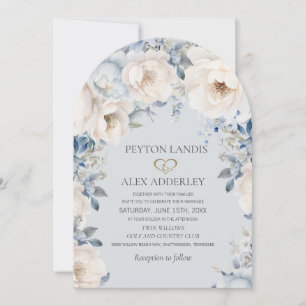 Faire-part de mariage à arche florale bleu poussié