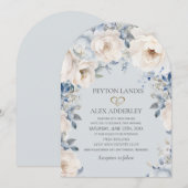 Faire-part de mariage à arche florale bleu poussié (Devant / Derrière)