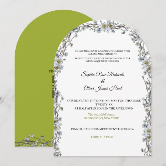 Faire-part de mariage à arche florale de luxe (Devant / Derrière)