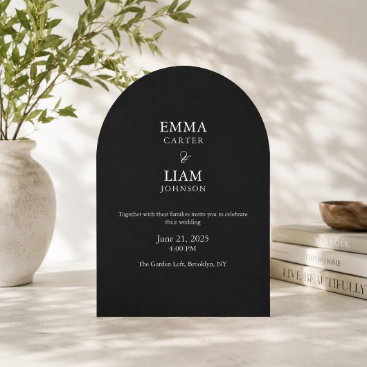 Faire-part de mariage à arche noir et blanc