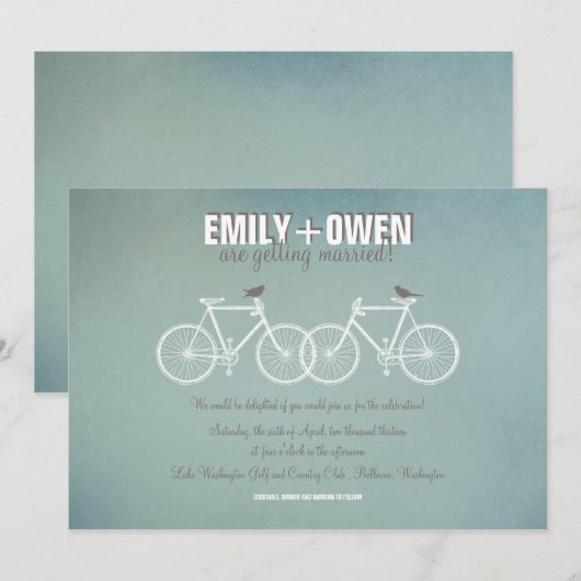 Faire-part de mariage à bicyclettes (Devant / Derrière)