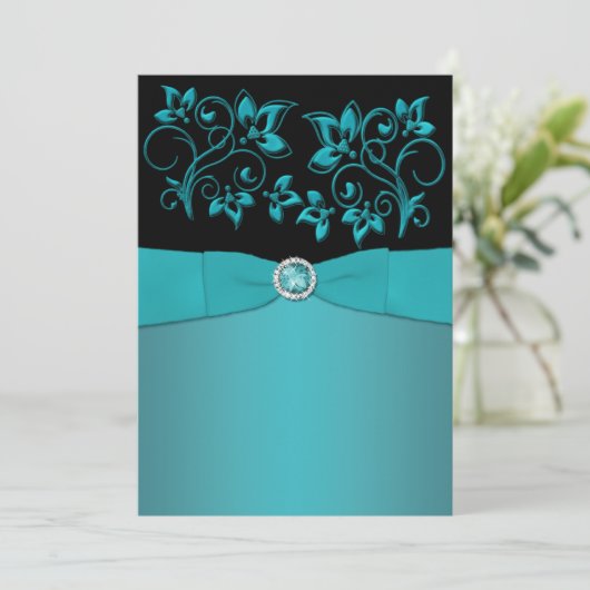 Faire-part de mariage à bijoux floraux turquoise e (Debout devant)
