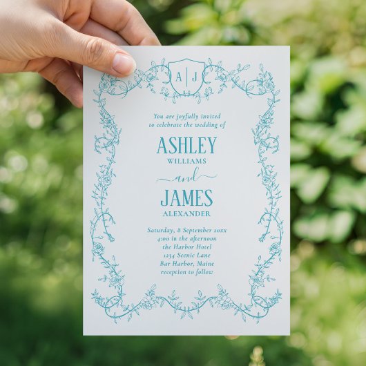 Faire-part de mariage à blason de monogramme turqu