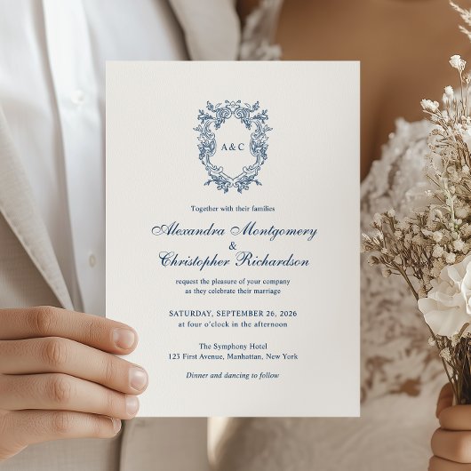 Faire-part de mariage à blason monogramme de style