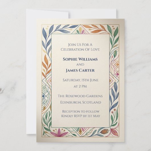Faire-part de mariage à bordure botanique pastel (Devant)