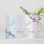 Faire-Part de Mariage à Bordure de Dentelle Argent (Debout devant)