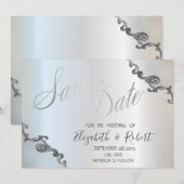 Faire-Part de Mariage à Bordure de Dentelle Argent (Devant / Derrière)