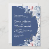 Faire-part de mariage à bordure de fleurs bleues (Devant)
