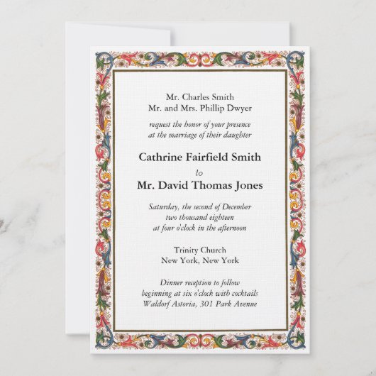 Faire-part de mariage à bordure de fleurs italienn (Devant)