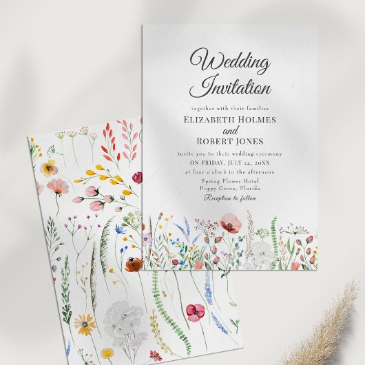 Faire-part de mariage à bordure de fleurs sauvages