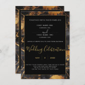 Faire-part de mariage à bordure de marbre noir et (Devant / Derrière)