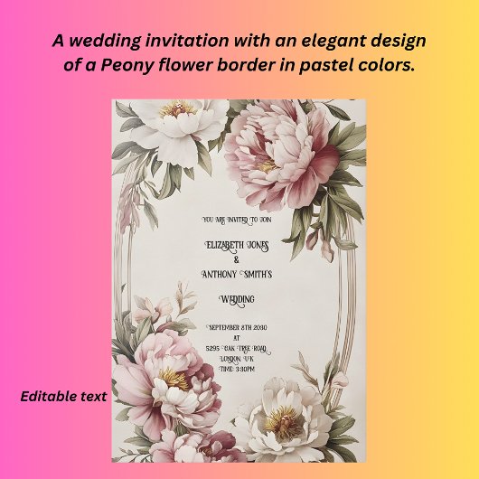 Faire-part de mariage à bordure de pivoine