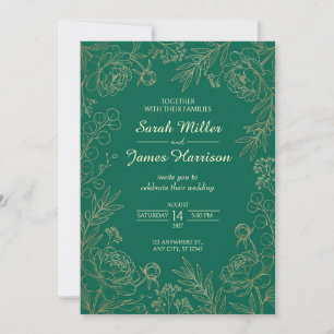 Faire-part de mariage à bordure de pivoine or émer