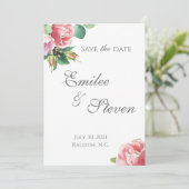 Faire-part de mariage à bordure de rose à l'aquare (Debout devant)