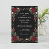Faire-part de mariage à bordure de rose rouge noir (Debout devant)
