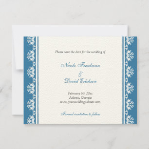 Faire-part de mariage à bordure filigranée bleu éc