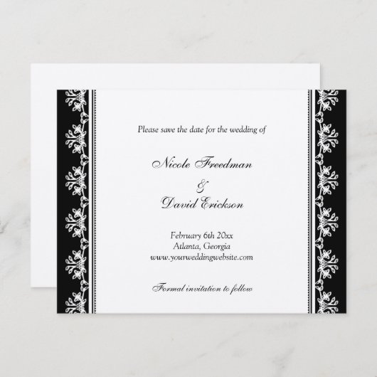 Faire-part de mariage à bordure filigranée noire é (Devant / Derrière)