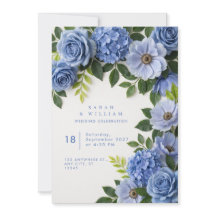 Faire-part de mariage à bordure florale bleu pouss