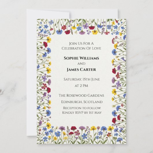 Faire-part de mariage à bordure florale Charbon (Devant)