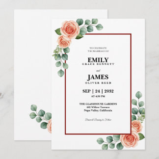 Faire-part de mariage à bordure florale Eucalyptus
