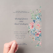 Faire-part de mariage à bordure florale rose et bl (In situ (ordinateur de poche))