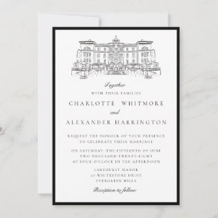 Faire-part de mariage à bordure noire avec illustr