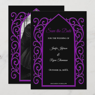 Faire-part de mariage à bordure violette ornée