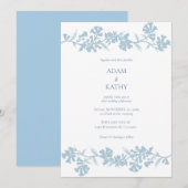 Faire-part de mariage à branche botanique bleu pou (Devant / Derrière)