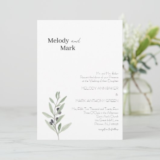Faire-part de mariage à branches d'olivier classiq (Debout devant)