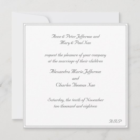 Faire-part de mariage à cadre blanc (Devant)