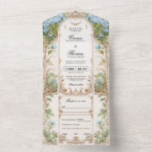 Faire-part de mariage à cadre bleu et or (À l'intérieur)